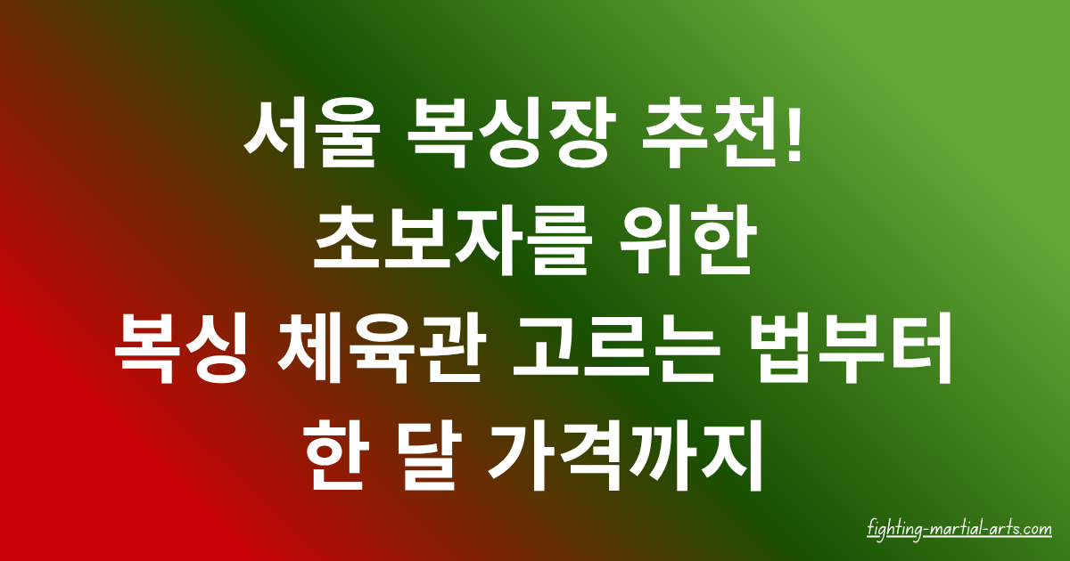 서울 복싱장 추천! 초보자를 위한 복싱 체육관 고르는 법부터 한 달 가격까지